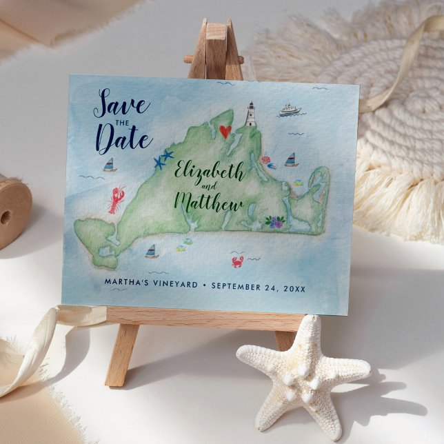 Cartão Postal De Anúncio Mapa de Marthas Vineyard em Aquarela para Salvar a (Criador carregado)