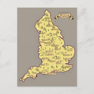 Cartão Postal De Anúncio Mapa de viagem ilustrado da Inglaterra