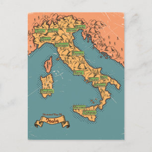 Cartão Postal De Anúncio Mapa de viagem ilustrado da Itália