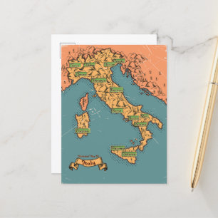 Cartão Postal De Anúncio Mapa de viagem ilustrado da Itália