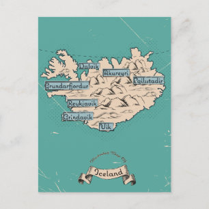 Cartão Postal De Anúncio Mapa de viagem ilustrado Islândia