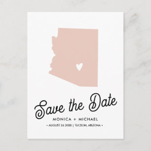 Cartão Postal De Anúncio Mapa do Estado do ARIZONA - Casamento de Destino -