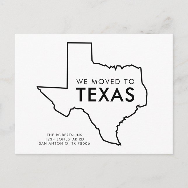 Cartão Postal De Anúncio Mapa do Estado do Texas Preto e Branco Novo Endere (Frente)