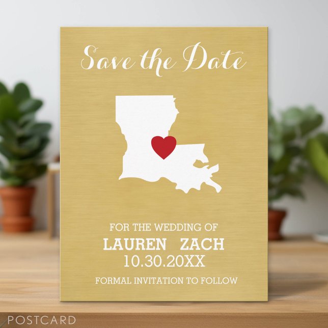 Cartão Postal De Anúncio Mapa do Estado Natal da Louisiana - Casamento Save (Save the Date Postcard)