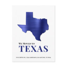 Mapa do Texas em Metal Escovado Azul Novo Endereço