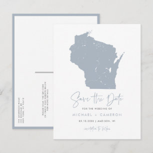 Cartão Postal De Anúncio Mapa do Wisconsin em Azul Empoeirado Código QR Sal