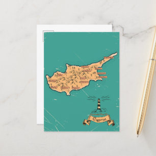 Cartão Postal De Anúncio Mapa ilustrado de Viagem Chipre