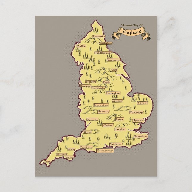 Cartão Postal De Anúncio Mapa ilustrado de Viagem da Inglaterra (Frente)
