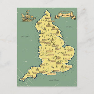 Cartão Postal De Anúncio Mapa ilustrado de Viagem da Inglaterra