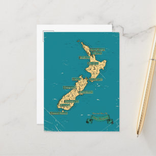 Cartão Postal De Anúncio Mapa ilustrado de viagem da Nova Zelândia