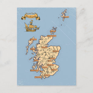 Cartão Postal De Anúncio Mapa ilustrado de viagens da Escócia