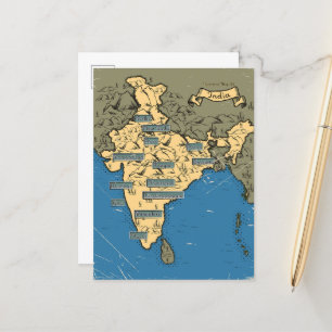 Cartão Postal De Anúncio Mapa ilustrado de viagens da Índia