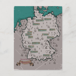 Cartão Postal De Anúncio Mapa ilustrado vintage da Alemanha