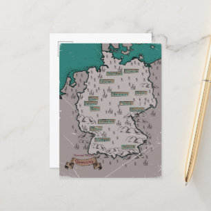 Cartão Postal De Anúncio Mapa ilustrado vintage da Alemanha