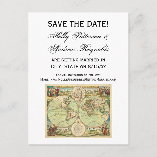 Cartão Postal De Anúncio Mapa Mundial Antiquado nº 4 (Frente)