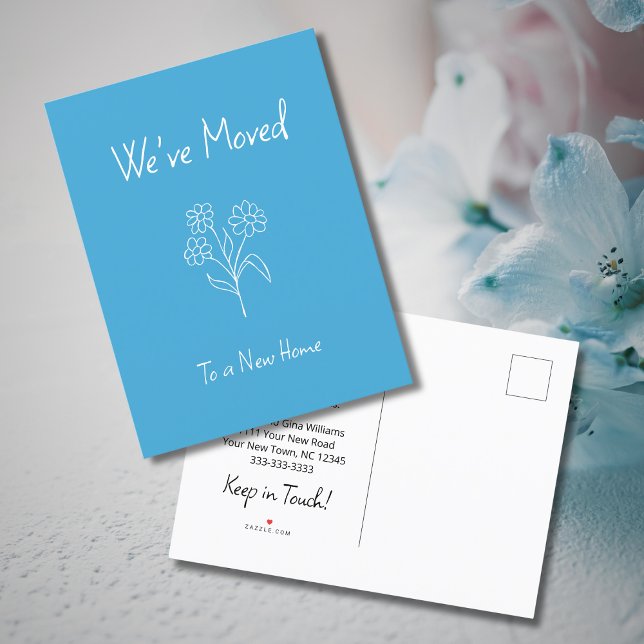 Cartão Postal De Anúncio Margarida Simples Mudamos de Casa Azul (Criador carregado)