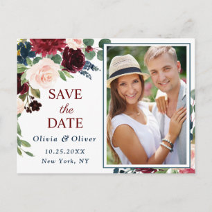 Cartão Postal De Anúncio Marinho Azul Blush Salva a Data