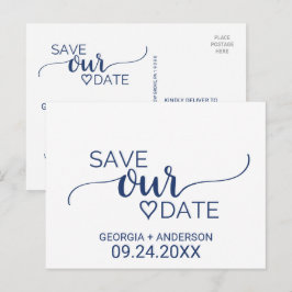 Cartão Postal De Anúncio Marinho Azul Caligrafia Simples Casamento Salva a