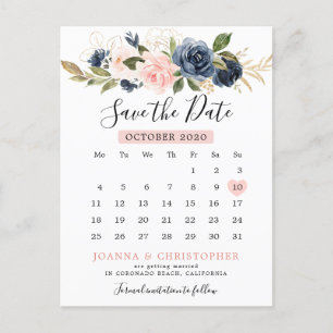 Cartão Postal De Anúncio Marinho Azul Cor-de-rosa Rosa Calendário Salvar a