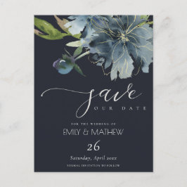 CARTÃO POSTAL DE ANÚNCIO MARINHO AZUL DOURADO FLORAL WATERCOLOR SALVAR A DA