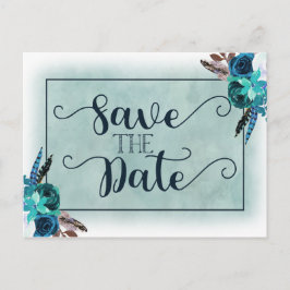 Cartão Postal De Anúncio Marinho Azul e Aqua Watercolor Casamento Salve a D