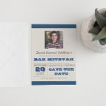Cartão Postal De Anúncio Marinho Azul e Bar Prateado Mitzvah Salvar a Data<br><div class="desc">Estes cartões postais casuais Salvem a data são a forma perfeita de anunciar o seu evento! Personalize o texto para dizer exatamente o que você quer.</div>