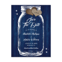 Marinho Azul Mason Jar Wood Casamento Salvar Data