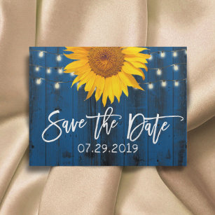 Cartão Postal De Anúncio Marinho Blue Rustic Sunflower Casamento Salvar Dat