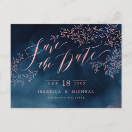 Cartão Postal De Anúncio Marinho blush rustic floral calliografia salvar da