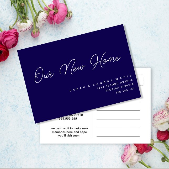 Cartão Postal De Anúncio Marinho Clássico | Elegante Mudamos de Endereço (Criador carregado)