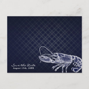 Cartão Postal De Anúncio Marinho de lagosta azul Elegante salva a data