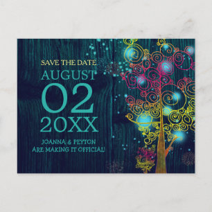 Cartão Postal De Anúncio Marinho de Madeira Casamento Azul Salvar Data