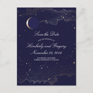 Cartão Postal De Anúncio Marinho e Dourada Lua da Noite Estrelada Salvem a 
