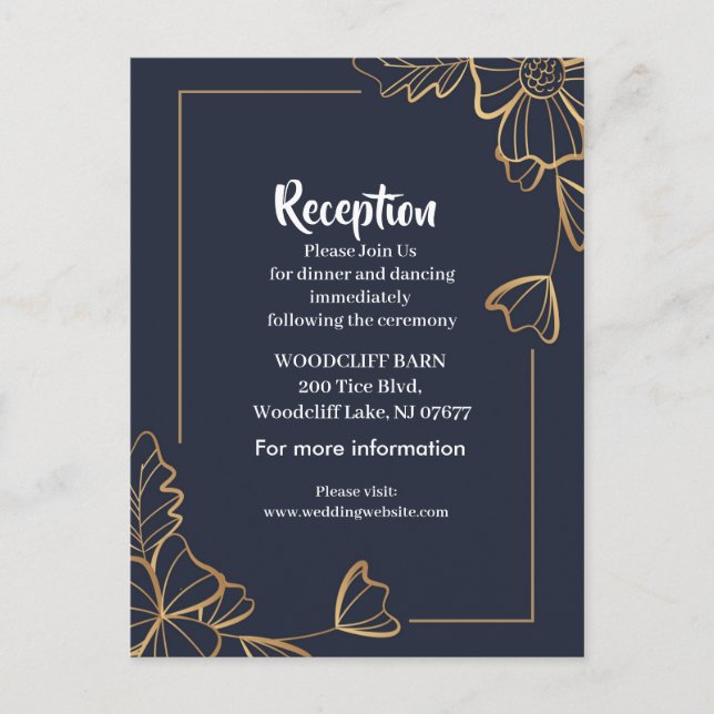 Cartão Postal De Anúncio Marinho e ouro floral (Frente)