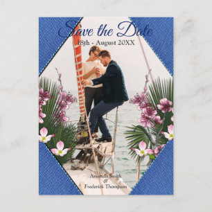 Cartão Postal De Anúncio Marinho - Flores Azuis Texturadas e Rosa Salvem as