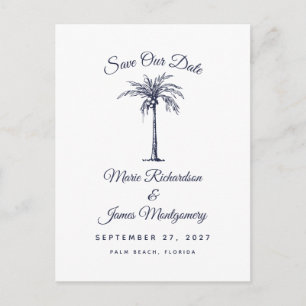 Cartão Postal De Anúncio Marinho moderno Blue Beach Casamento Salve a data