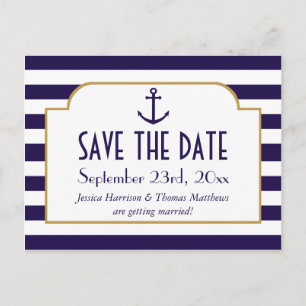 Cartão Postal De Anúncio Marinho Náutico e Âncora de Faixa Branca Salvar a