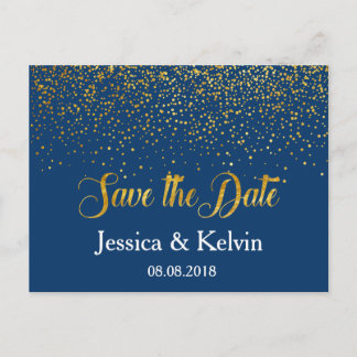 Cartão Postal De Anúncio Marinho Personalizado Foil Ouro Confetti Salvar a 