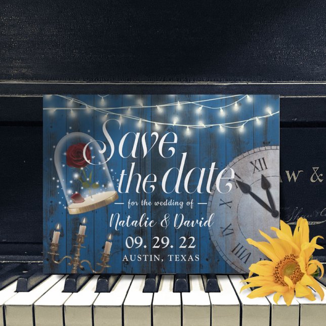 Cartão Postal De Anúncio Marinho Rustic Fairytale Salve a Data (Criador carregado)