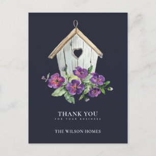 CARTÃO POSTAL DE ANÚNCIO MARINHO RUSTIC FLORAL BIRDHOUSE REALTOR OBRIGADO
