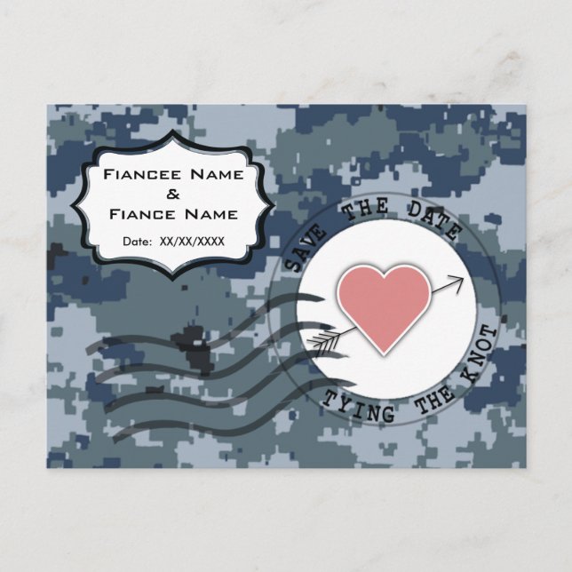 Cartão Postal De Anúncio MARINHO USN Salvar a Data e Coração (Frente)