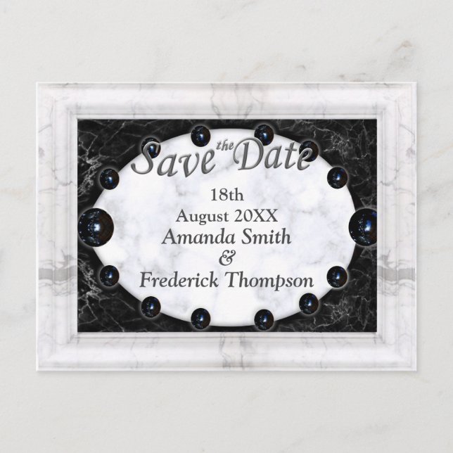 Cartão Postal De Anúncio Mármore Branco e Preto Pulverizado + Esferas (Frente)