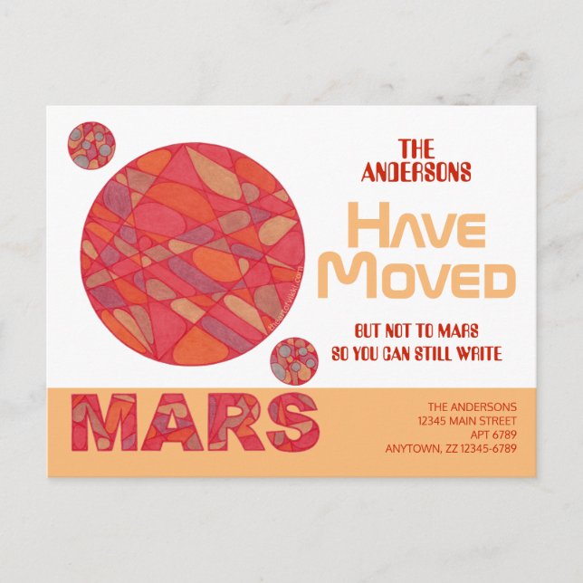 Cartão Postal De Anúncio Mars Red Planet Engraçado Tema Espacial Movendo (Frente)