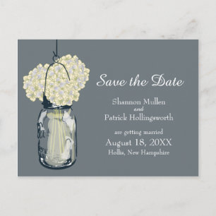 Cartão Postal De Anúncio Mason Jar e Hydrangeas Salvem a Data