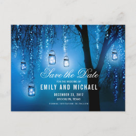 Cartão Postal De Anúncio Mason Jars String Lights Elegant salve a data