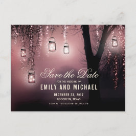 Cartão Postal De Anúncio Mason Jars String Lights Elegant salve a data