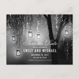Cartão Postal De Anúncio Mason Jars String Lights Elegant salve a data