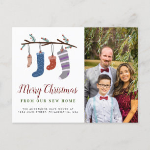 Cartão Postal De Anúncio Meias Bonitas Feliz Natal Mudança de Casa
