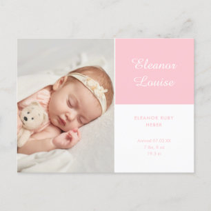 Cartão Postal De Anúncio Menina Bebê Elegante Rótulo de Foto Rosa Nasciment