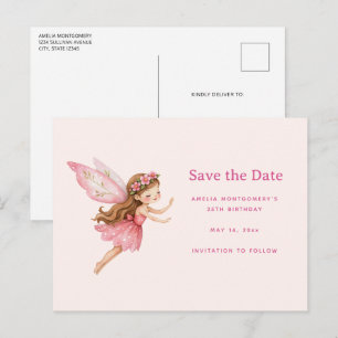 Cartão Postal De Anúncio Menina Fada Fofo de Vestido Rosa